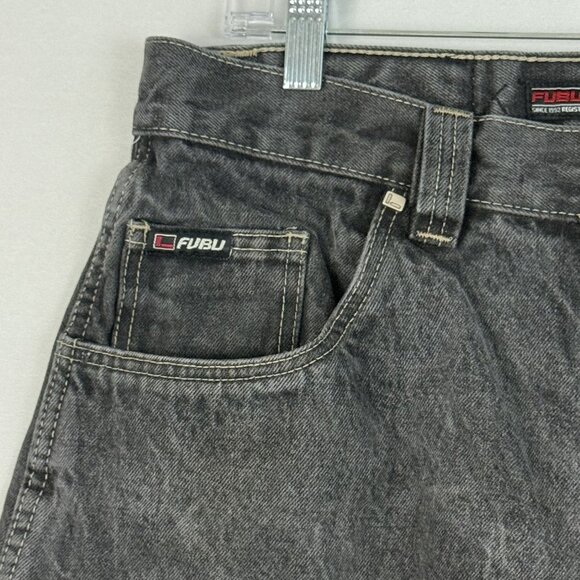 Fubu Jeans Men's Size 38 x 31 Y2K Relaxed Fit Stonewashed Black Denim Jeans - Picture 11 of 16